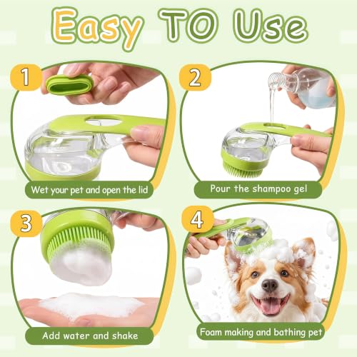 3 Pack Dog Bath Brush, Grooming Scrubber Shampoo Brush, Bubble Maker Paw Washer, Massage Brush for Short & Long Hair/Dog Owners