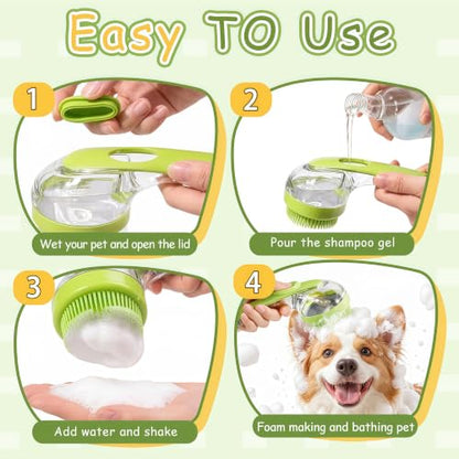 3 Pack Dog Bath Brush, Grooming Scrubber Shampoo Brush, Bubble Maker Paw Washer, Massage Brush for Short & Long Hair/Dog Owners