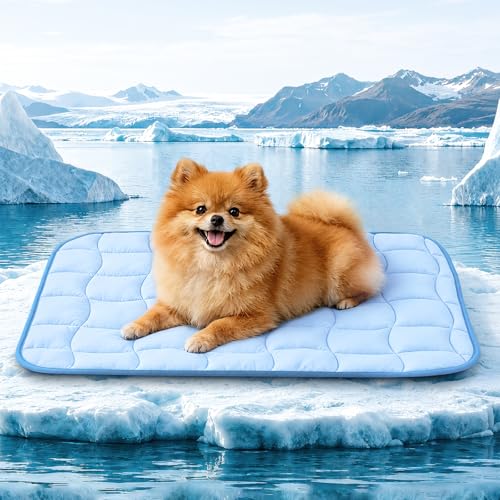 JOLLYVOGUE Cooling Mat for Dogs, 28" x 22" - Small Dog Cooling Mat, Wavy Quilted Kennels Bed with Non-Slip Base, Machine Washable Indoor Outdoor Summer Sleeping Mat, Blue - size: Small: 28"x22"