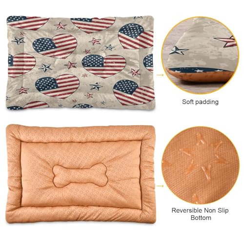 Independence Day Pattern Pet Bed Mat for Dogs and Cats, Soft Washable Crate Pad with Non-Slip Bottom, Cozy Bed Cushion for Small Medium Large Pets, 18x24 Inch - size: Small