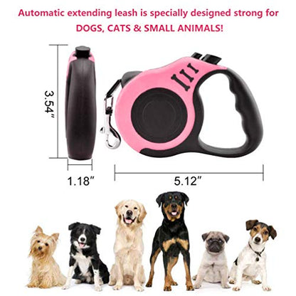 Retractable Dog Leash for Medium - Small Dogs and Cats - 16.5FT Tangle Free, Heavy Duty Walking Leash with Anti Slip Handle, Pause and Lock Strong Nylon Tape - color: Pink