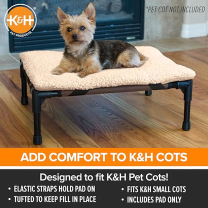 K&H Pet Products Dog Cot Pad (Cot Sold Separately), Pillow-Top Comfort Bed for K&H Small Elevated Dog Beds, Soft & Fluffy, Secure Fit Straps, Machine Washable, Portable - Small 22 X 17in Tan Fleece - size: Small (17 in x 22 in)