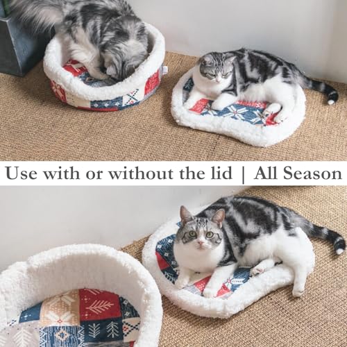Cat Bed Cave - Enclosed Hideaway with Detachable Lid & Mat for Kitten (Snow) - color: Snow