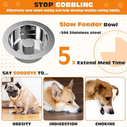 Elevated Dog Bowls for Dogs, 6 Heights Adjustable Raised Dog Bowl with Slow Feeder - 3 Stainless Steel Bowl, Tiltable Non-Slip Feeding Bowls with Metal Stand - color: Medium & Small Dogs