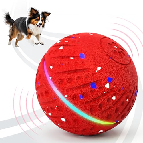 Dog Toys for Small Medium Dog to Keep Them Busy, Smart Interactive Dog Toys, Automatic Moving Bouncy Dog Balls 3-Modes with Lights, Motion Activated Rolling Dog Balls, Mental Stimulation, E-TPU Red - color: Red