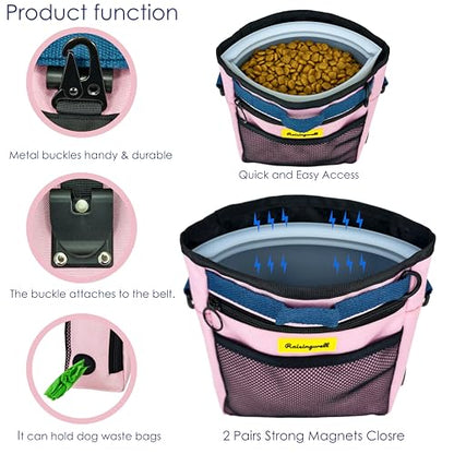 Raisingwell Dog Treat Pouch with Magnetic Closure 4-Cup Silicone Bag Fanny Pack Holder with Clicker 4 Ways to Wear Front Pocket Fits All Phones Ideal for Leash, Pet Walking and Training（Pink） - color: I.Pink, size: 4CUP