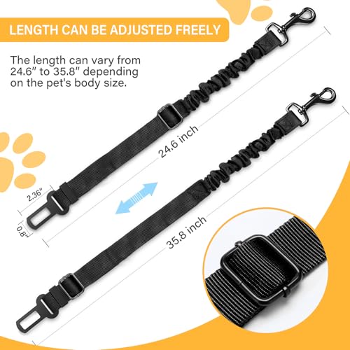 Dog Seat Belt Retractable Dog Car Harness 2 Pack Adjustable Elastic Bungee Buffer Heavy Duty & Durable & 360 Degree Swivel. - color: Black-2Pack, size: 2Pack