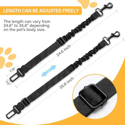 Dog Seat Belt Retractable Dog Car Harness 2 Pack Adjustable Elastic Bungee Buffer Heavy Duty & Durable & 360 Degree Swivel. - color: Black-2Pack, size: 2Pack