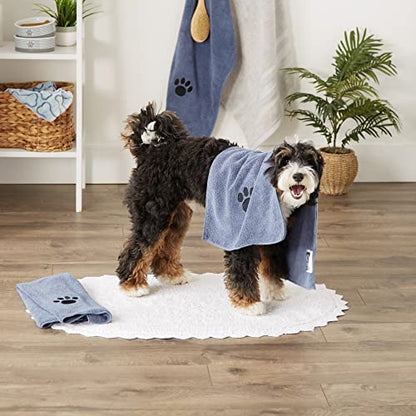 Bone Dry Pet Grooming, Embroidered Microfiber Towel Drying Collection, 15x30, Stonewash Blue - color: Stonewash Blue, size: 15x30"