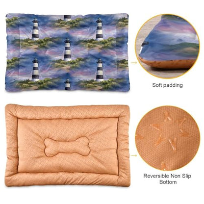 Lighthouse Pattern Pet Bed Mat for Dogs and Cats, Soft Washable Crate Pad with Non-Slip Bottom, Cozy Bed Cushion for Small Medium Large Pets, 24x36 Inch - size: Medium