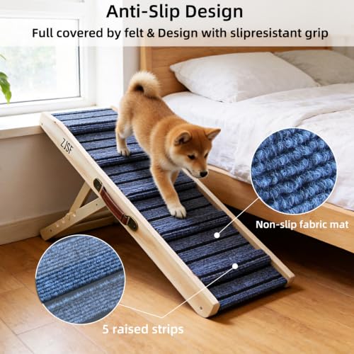 ZJSF Foldable Wooden Dog Ramp for High Bed, Dog Stairs for Small Dogs, High Traction Platform with 4 Adjustable Heights (5"-20.4"), 31.5" L, Supports up to 70 lbs - size: 31.5"L X 12"W