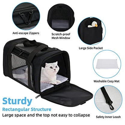 Pnimaund Pet Carrier - Airline Approved Soft Cat & Dog Carriers for Medium & Small Pets, TSA Approved, Black