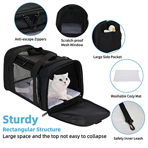 Pnimaund Pet Carrier - Airline Approved Soft Cat & Dog Carriers for Medium & Small Pets, TSA Approved, Black