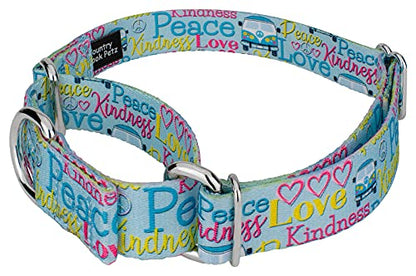 Country Brook Petz - Love and Peace Martingale Dog Collar - Groovy Collection Featuring Far Out Designs (1/2 Inch, 2XS) - color: Love and Peace, size: 2XS (Pack of 1)