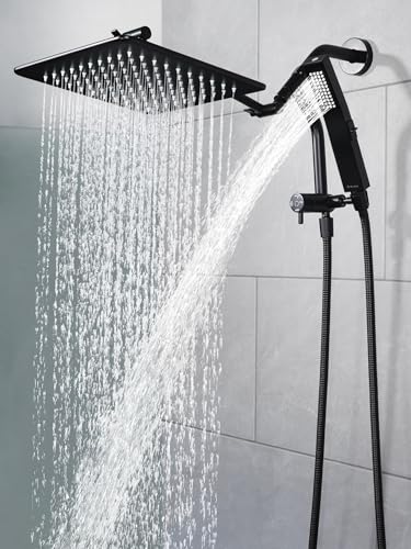 G-Promise All Metal 12 Inch Rain Shower Head with Power Wash Mode Handheld Spray Combo, Pause Setting 3-way Diverter, Full Body Coverage Waterfall Showerhead, Luxury Bathroom Upgrade (Matte Black) - color: Matte Black, size: 12 Inches