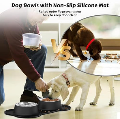 AsFrost Dog Food Bowls Stainless Steel Dog Bowls with No Spill Non-Skid Silicone Mat, Dog Food and Water Bowl Set, Dog Dishes for Small Medium Large Sized Dogs Pet Food Feeding Bowls, 4 Cup, Black - color: Black, size: 4¾ Cup/38 oz each