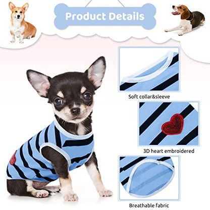 Pet Dog Striped T-Shirt Dogs Cats Cotton Vest Spring Summer Pet Apparel Tee Shirt Suitable for Small and Medium Large Pets French Bulldog Bichon - color: Blue-Vest, size: X-Small