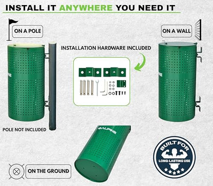 Alpine Dog Waste Station Outdoor - 13.5 Gallon Commercial Green Steel Pet Poop Trash Can for Dog Parks, HOA, Public Areas & Trails