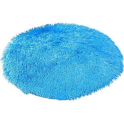 31 Inch Plush Dog Bed Mat Warm Fluffy Round Puppy Crate Pad with Anti-Slip Waterproof Bottom Soft Comfy Pet Kennel Mat for Small and Medium Dogs Sleeping(Lihgt Blue) - color: light blue, size: 31 Inch