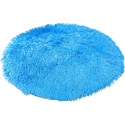 39 Inch Plush Dog Bed Mat Warm Fluffy Round Puppy Crate Pad with Anti-Slip Waterproof Bottom Soft Comfy Pet Kennel Mat for Small and Medium Dogs Sleeping(Light Blue) - color: light blue, size: 39 Inch
