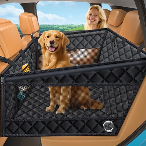 URPOWER Hard Bottom Dog Car Seat for Pets Waterproof Seat Cover Hammock with 3-Sided Hard Boards 600D Heavy Duty Scratch Proof Nonslip Durable Back Seat Covers for Cars, Trucks and SUVs - color: Carbon Black, size: Standard - 54" Length