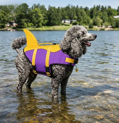 Dog Life Jacket with Removable Neck Float High Buoyancy Adjustable Pet Swim Vest with Rescue Handle for Swimming Boating (Yellow, Medium) - color: Yellow, size: Medium