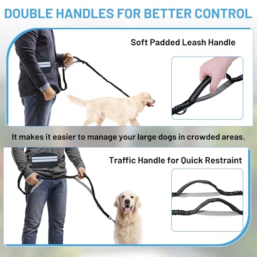 Hands Free Dog Leash for Running, Walking & Hiking - Durable Bungee Dog Leash with Reflective Thread & Adjustable Waist Belt, Heavy Duty for Medium Large Dogs - color: Black