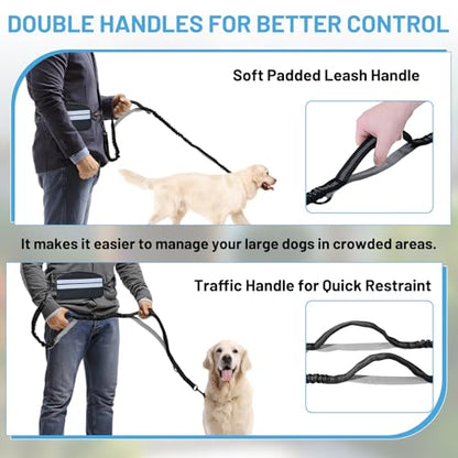 Hands Free Dog Leash for Running, Walking & Hiking - Durable Bungee Dog Leash with Reflective Thread & Adjustable Waist Belt, Heavy Duty for Medium Large Dogs - color: Black