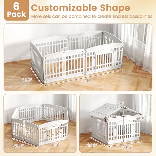 PETSITE 12-Panel Plastic Dog Playpen with Door, 24 Inch Tall Shape-Customizable Pet Playpen Indoor Outdoor, Ideal for Small & Medium Dogs and Puppies, Easy to Assemble - size: 24"H x 34"W (12 Panels)