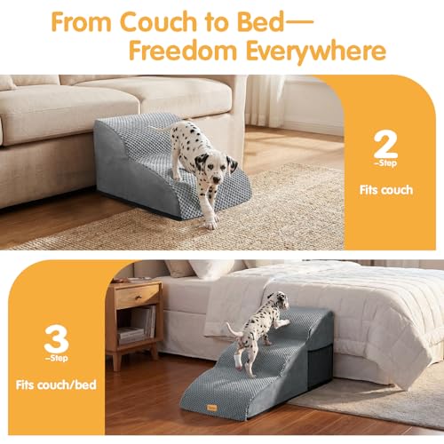 Topmart High Density Extended Foam Dog Ramp&Steps 2 Tiers,11.8" High,Non-Slip Dog Stairs,Soft Foam Pet Ladder with Removable Cover,Best for Injured,Older Cats,Pets with Joint Pain - color: Grey, size: 21.7*15.7*11.8