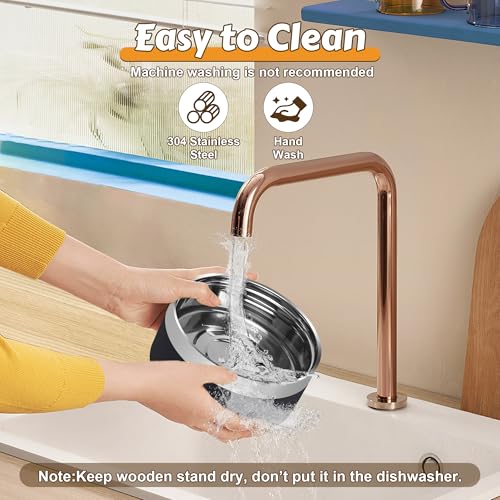 UPSKY Elevated Dog Bowls – 27oz Stainless Steel Anti-Spill Set with Wooden Stand, Double Raised Bowls for Small/Medium Dogs to Reduce Neck Strain & Improve Digestion - color: Black