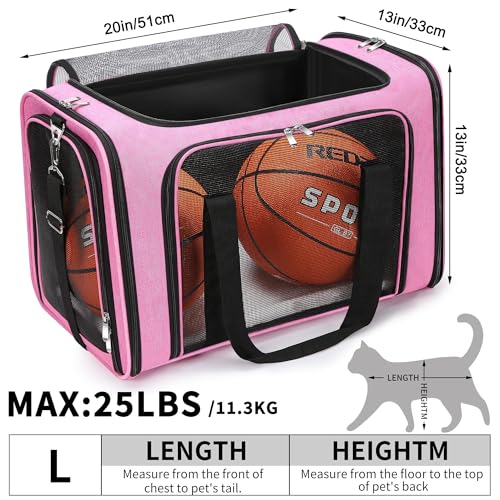 Soft-Sided Cat/Dog/Pet Carrier, Collapsible Pets Travel Carriers for Big Cats/Small Dogs with Shoulder Strap & Removable Mat, Mesh Puppy Carry Bag, Up to 25 Lbs (Pink) - color: PINK, size: 20"L x 13"W x 13"H