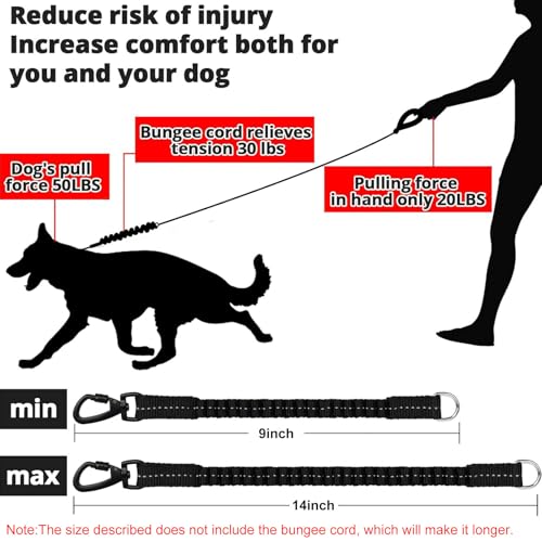 jenico Rope Dog Leash 3FT: Heavy Duty Leashes with Swivel Lockable Hook Reflective Threads Bungee and Padded Handle - Dog Lead for Large Small Medium Dogs Outside Walking Hiking Black - color: Black, size: 3ft*1/2''