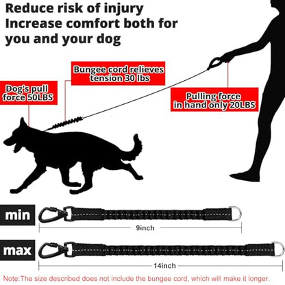 jenico Rope Dog Leash 3FT: Heavy Duty Leashes with Swivel Lockable Hook Reflective Threads Bungee and Padded Handle - Dog Lead for Large Small Medium Dogs Outside Walking Hiking Black - color: Black, size: 3ft*1/2''