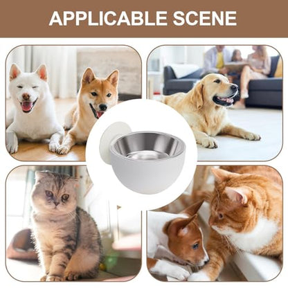 Wall Mounted Pet Bowls - Elevated Pet Bowl Magnetic Dog Food Bowls, Elevated Cat Serveware | Black, White, Stainless Steel + PP Wall Mount Raised Puppy Food Bowl Dishwasher Safe for Pets Feeding - color: White