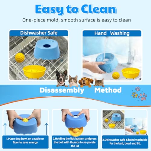 Slow Feeder Dog Bowl for Liquid with Built-in Ball,250ml Non-Slip for Bone Broth & Yogurt,Prevents Wet Chin,Anxiety Relief & Mental Stimulation,Food-Grade Easy Clean Enrichment Toy for All Breeds