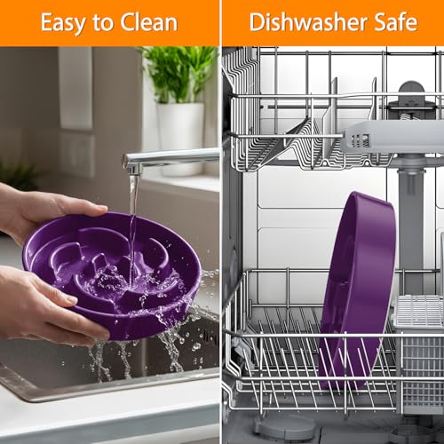 Slow Feeder Dog Bowl, Ceramic 2 Cups Dog Food Bowls for Small, Medium, and Large Breed, Anti-Slip Maze Puzzle Food Dish to Slow Down Eating (Deep Purple, 2 Cups) - color: Flower - Deep purple