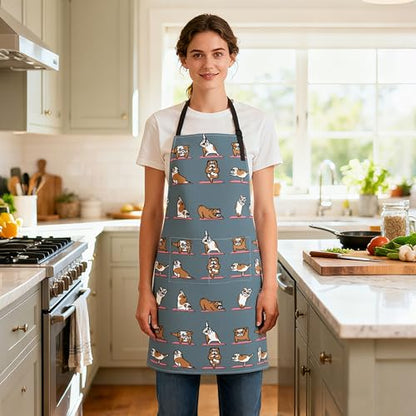 Dog or Paw Apron - 33" x 28" Large with 26" Waist Ties, Lightweight, with 2 Pockets for Your Cooking Essentials - style: English Bulldog Yoga