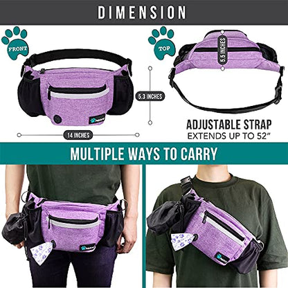 PetAmi Dog Fanny Pack, Treat Pouch for Dog Walking, Training, Built in Poop Bag Dispenser, Water Bottle Holder, Collapsible Bowl, Pet Treat Waist Belt for Hiking, Running, Kibbles (Purple) - color: Purple