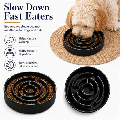 Slow Feeder Dog Bowls, Silicone Dog Bowl with Anti-Slip, Slow Feeder & Non-Slip Design, Boredom and Anxiety Reducer, Suitable for All Breed Dogs and Cat (Ceramic-Black) - color: Ceramic-Black