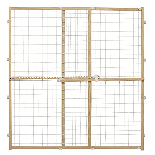 MidWest Homes for Pets Wire Mesh Pet Safety Gate, Dog Gate Expands From 29 - 50 Inches Wide, 44 Inches Tall, Wood, Powder Coated Wire - size: Large