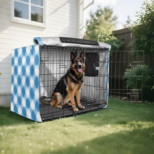 Bohemia Europe Gingham Pattern Blue Metal Dog Crate Cover Pets Kennel Covers Roller Shades - size: Medium