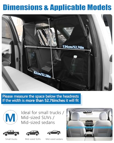 52" Wide Dog Car Barrier for SUV, Escape-Proof Dog Barrier with Removable Visual Window, Heavy-Duty Metal Frame & Chew-Resistant Mesh, Behind Front Seat Pet Divider for Cars, SUVs & Trucks