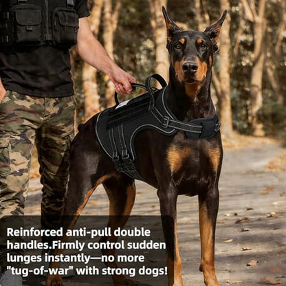 Tactical Dog Harness, Heavy Duty No Pull Dog Harness with 2 Control Handles Breathable Dog Harness Hook and Loop Panel for ID Patch Adjustable Reflective Pet Vest for Walking, Training (M) - size: M