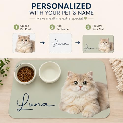Personalized Dog & Cat Mat for Food & Water Bowls, Custom Pet Food Mat with Photo & Name, Non-Slip Waterproof Diatomite Dog Feeding Mats, Dog Bowl Placemat Gifts for Pet Lover, Pet Owner (Style 1) - color: Style 1