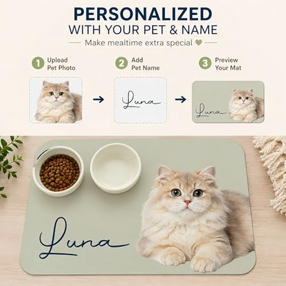 Personalized Dog & Cat Mat for Food & Water Bowls, Custom Pet Food Mat with Photo & Name, Non-Slip Waterproof Diatomite Dog Feeding Mats, Dog Bowl Placemat Gifts for Pet Lover, Pet Owner (Style 1) - color: Style 1