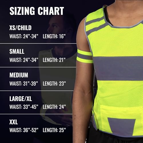 Mesh Reflective Running Vest with Inside Pocket & 2 Bands, High Visibility - color: Yellow, size: Child