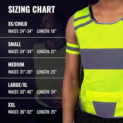 Mesh Reflective Running Vest with Inside Pocket & 2 Bands, High Visibility - color: Yellow, size: Child