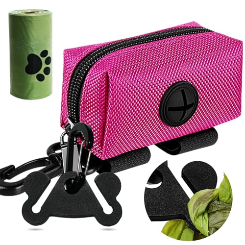 Black and Pink Dog Waste Bag Dispensers - Leash Attachment Dog Poop Bag Holders With Hand Free Holder Carriers - color: Pink with Black Holder, size: 1 Pack Standard