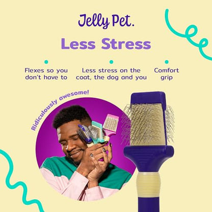 Jelly Pet Double Sided Dog Slicker Brush, Longer Pins, Flexible Head, Fine/Coarse Sides, Removes Unwanted Tangles, Small, Purple - size: Small